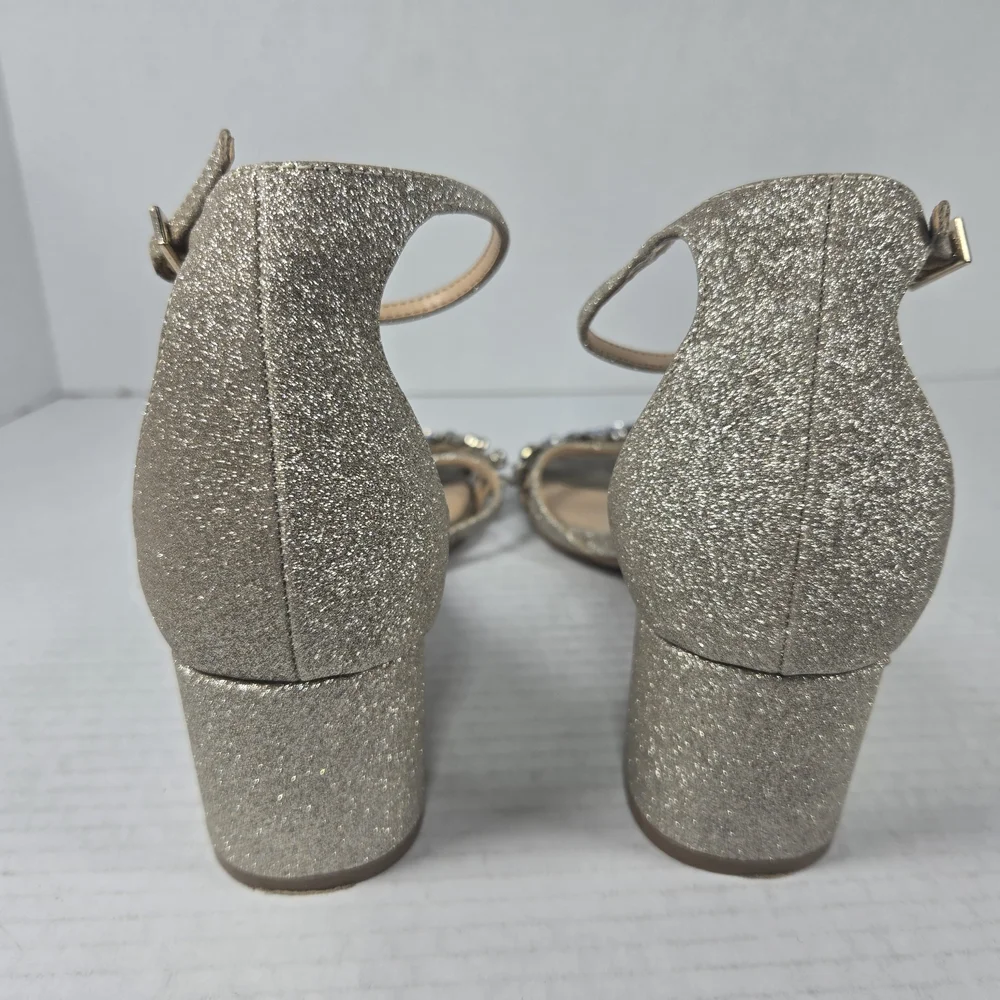 Jewel Badgley Mischka Giona Gold Jeweled Ankle Strap Block Heels Size 8 - Picture 3 of 15